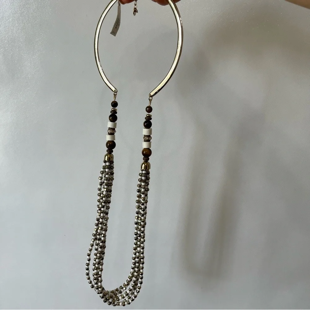 Talbots Multi-Strand Gold and White Long Beaded Necklace NWT